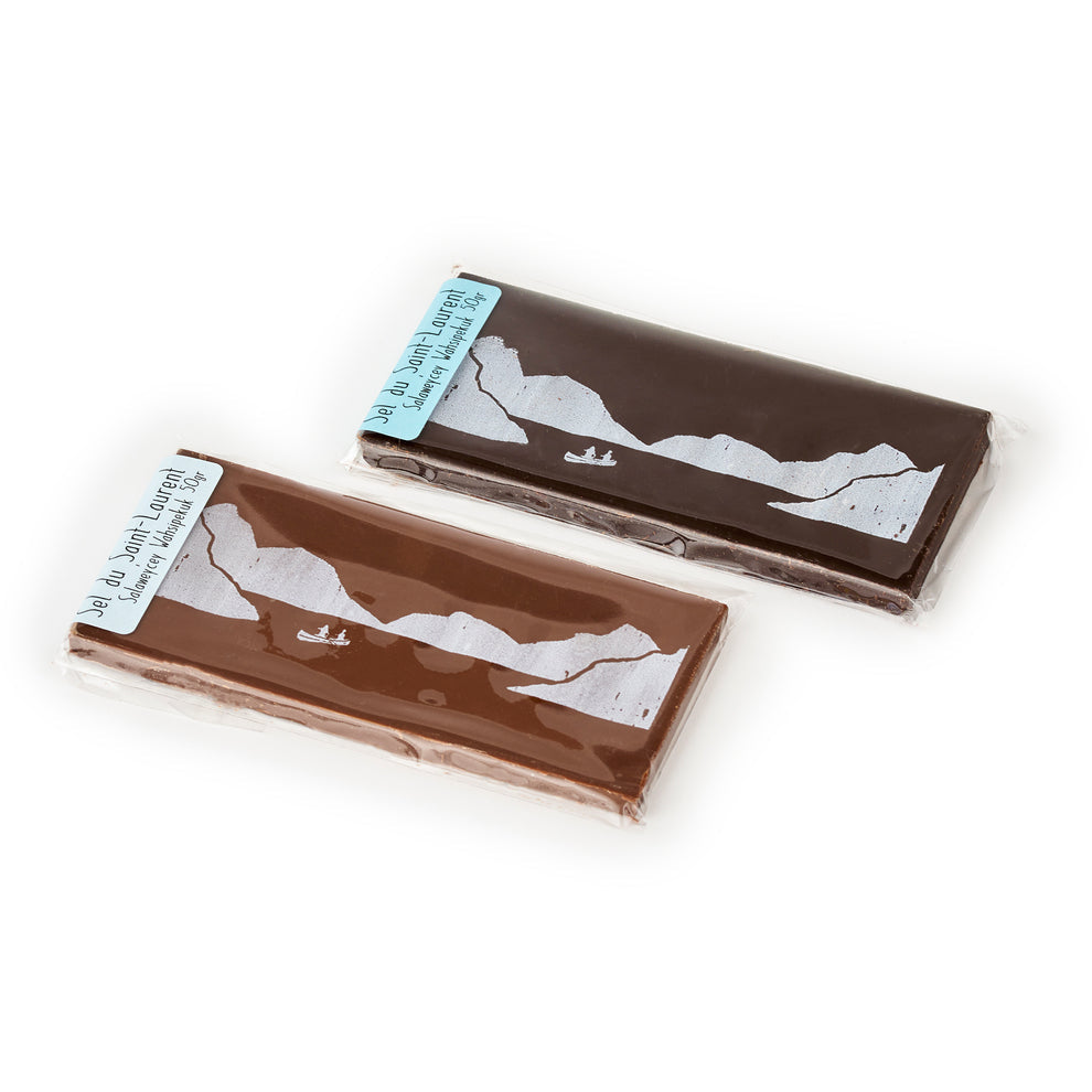Tablette motif Lac et canot chocolat lait - sel du St-Laurent