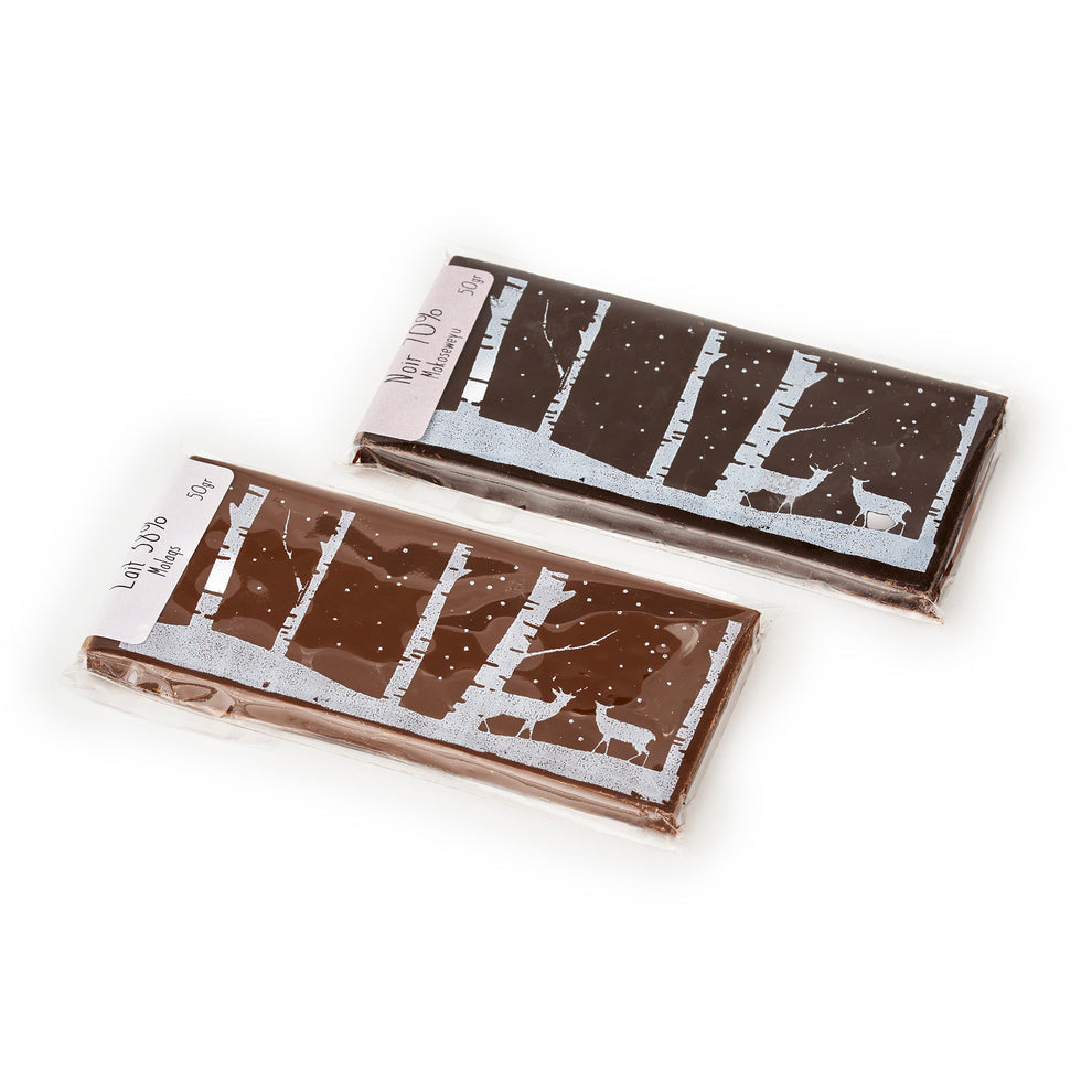Tablette motif bouleaux et cerfs chocolat lait
