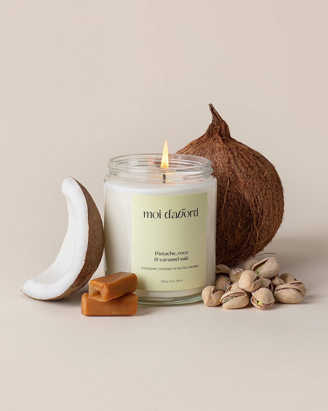 Bougie de soja Pistache, coco & caramel salé