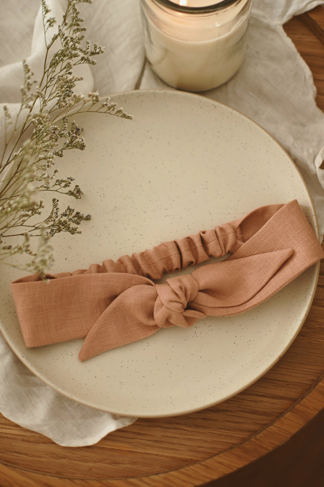 BANDEAU AVEC BOUCLE EN LIN - ROSE SABLE