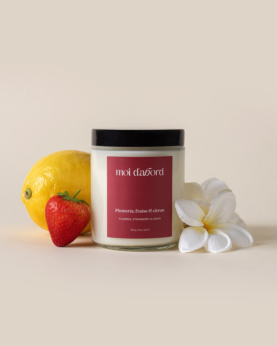 Bougie de soja Plumeria, fraise & citron