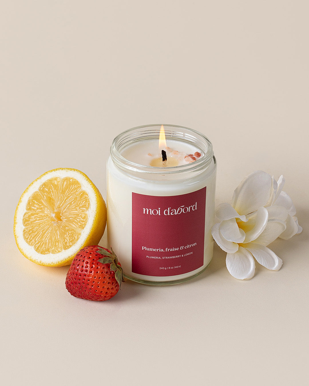 Bougie de soja Plumeria, fraise & citron